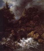 Jacob van Ruisdael Waterfall with a Half-timbered House and Castle oil on canvas